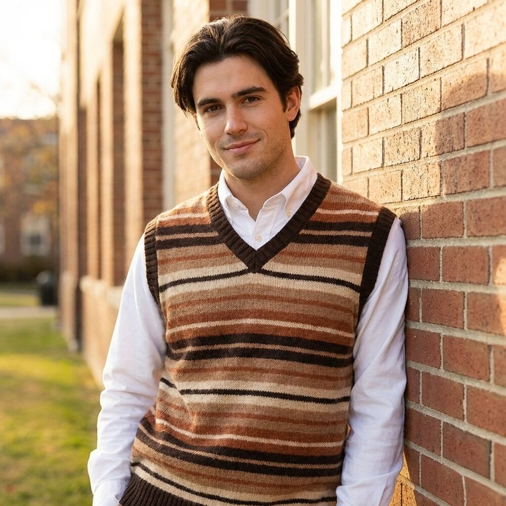 ASOS Mens Medium Sweater Vest Brown Striped Knit V Neck Retro Grunge Layering